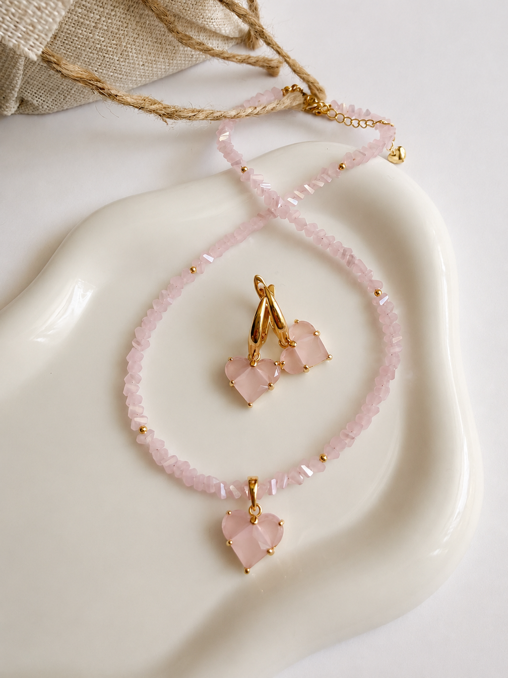 Heart Earrings with Matte Pink Cubic Zirconia