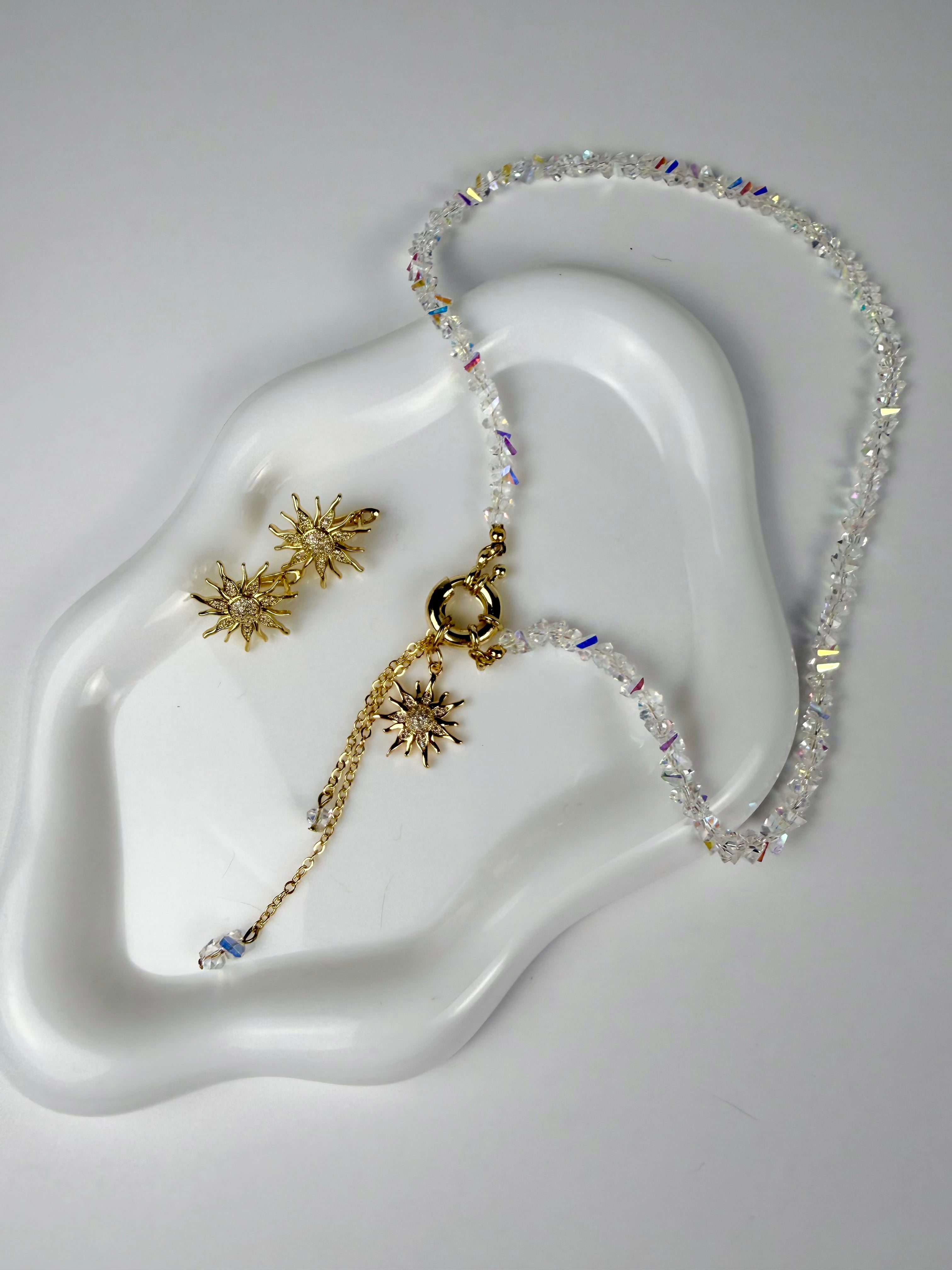 Clear Crystal Necklace with Sun Pendant
