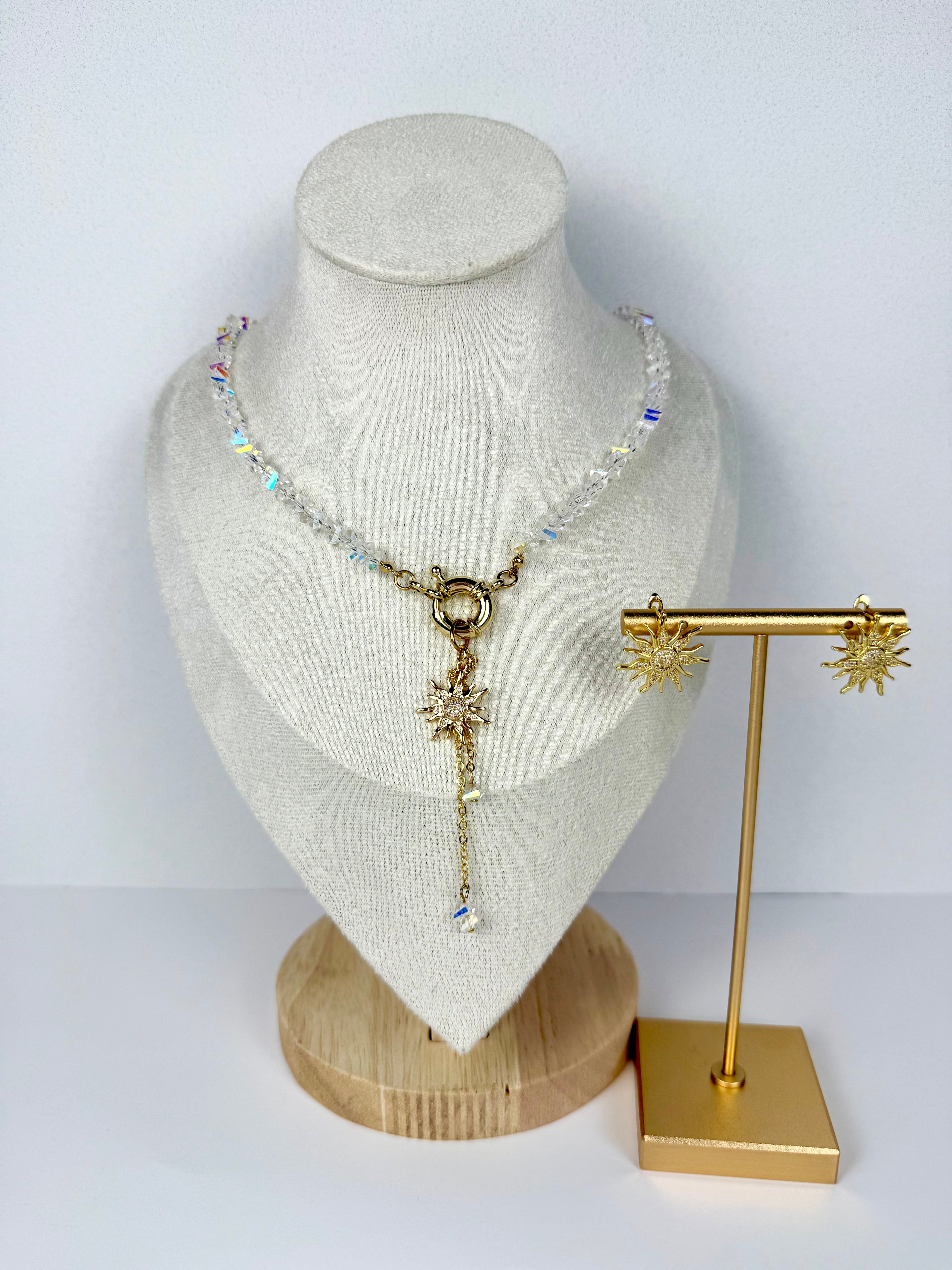 Clear Crystal Necklace with Sun Pendant