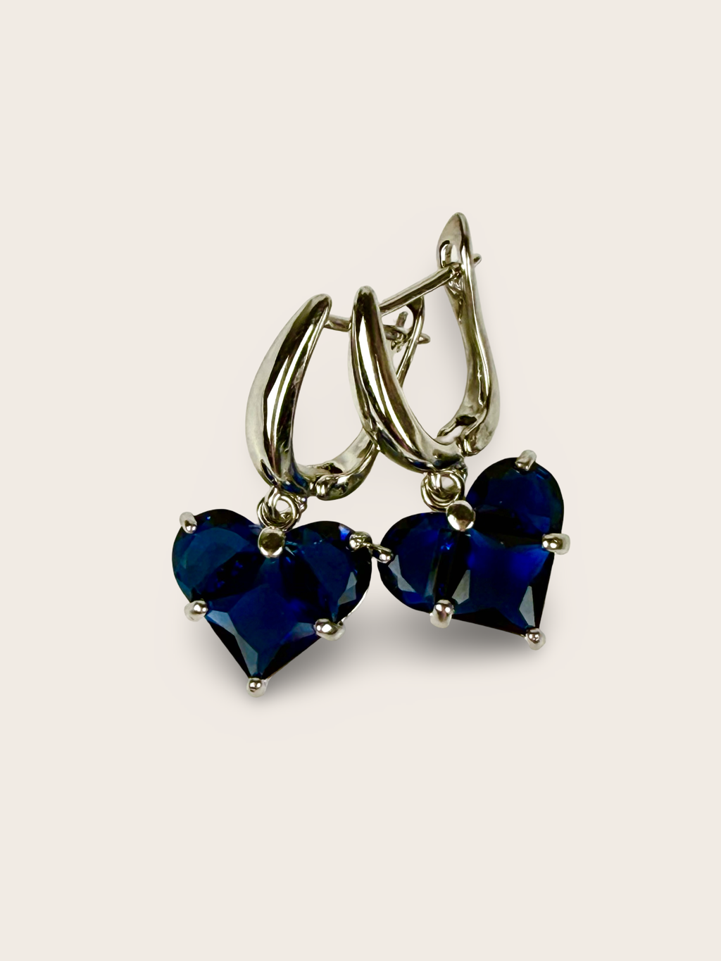 Heart Earrings with Blue Cubic Zirconia