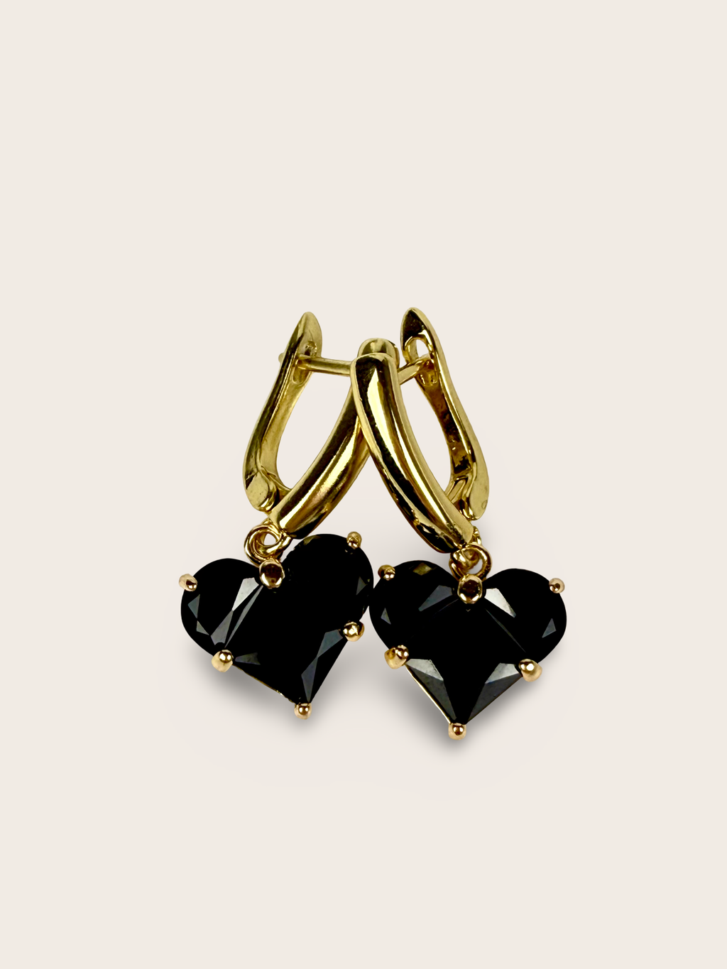 Heart Earrings with Black Cubic Zirconia