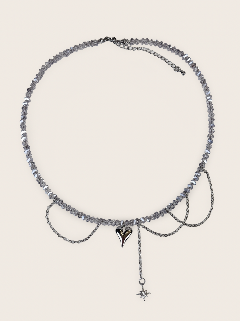 Grey Crystal Heart Pendant Choker