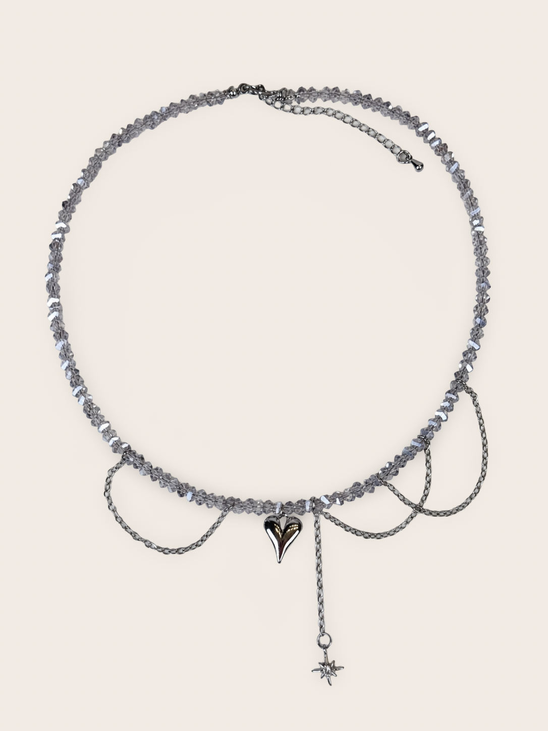 Grey Crystal Heart Pendant Choker