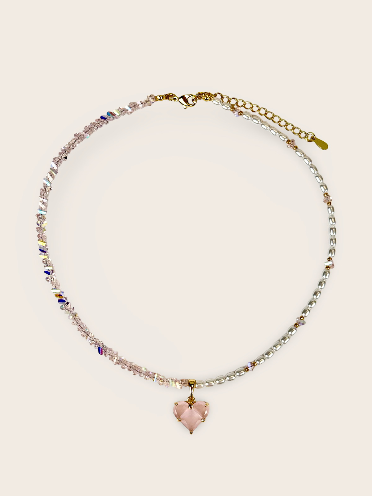 アクセサリー maison lulu pinot LOVE choker Pearl & Pink Glass Bead Choker with Heart Charm – Anelia Atelier