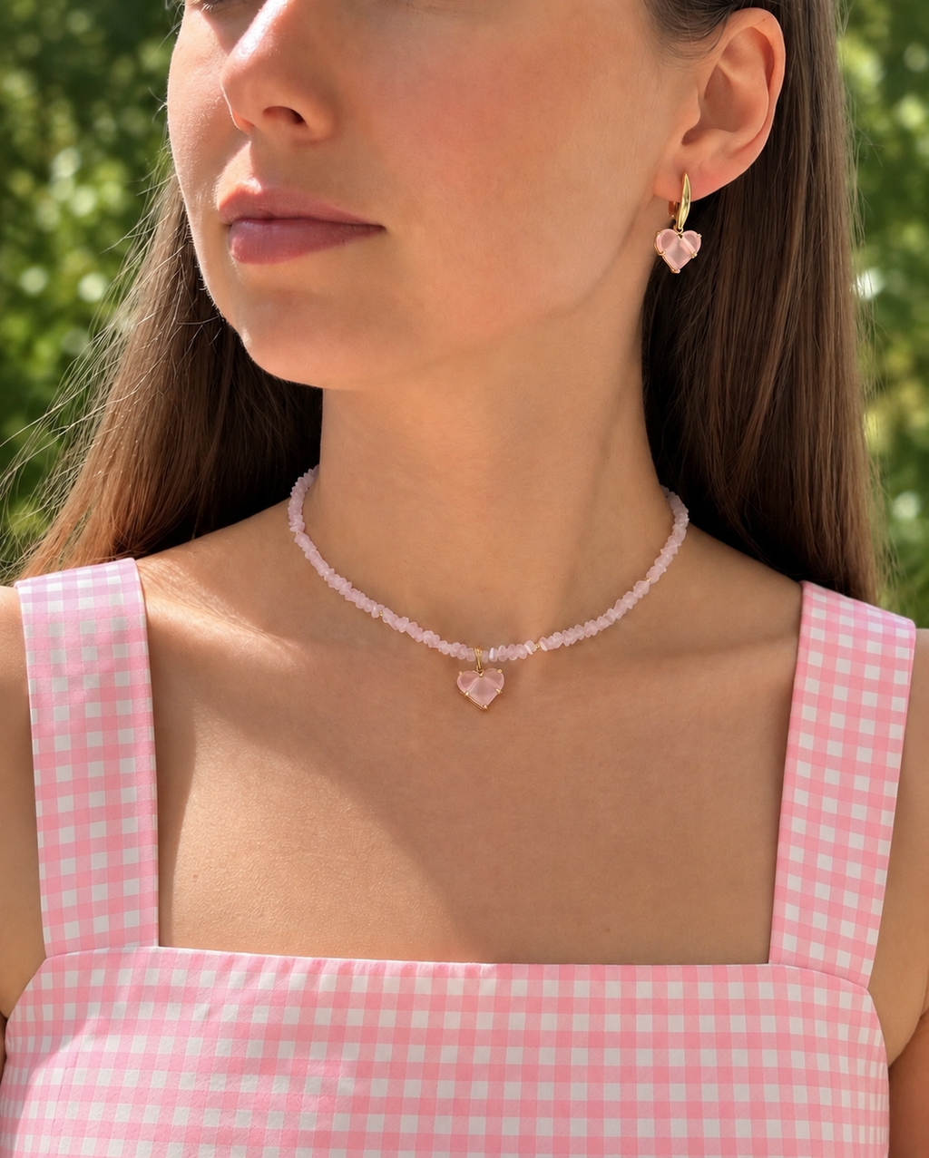 Heart Earrings with Matte Pink Cubic Zirconia