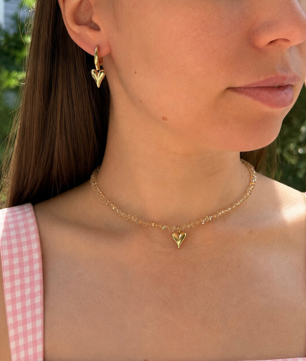Gold Heart Charm Earrings