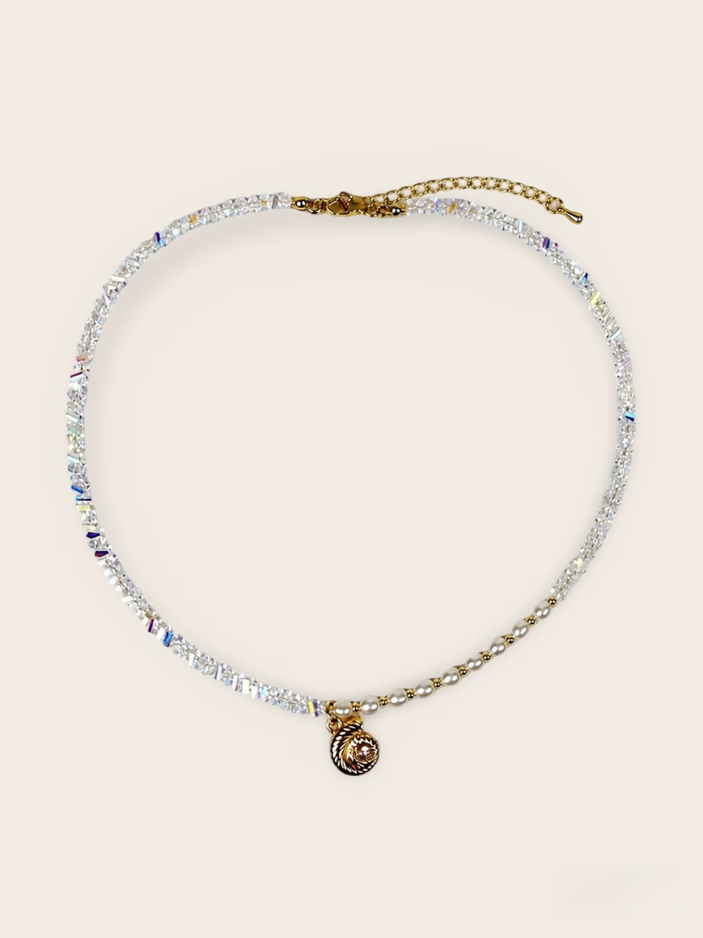 Pearl & Clear Glass Bead Choker with Ocean Shell Charm