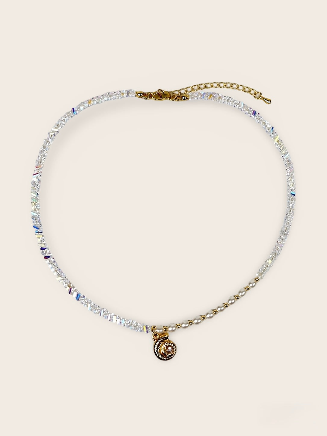 Pearl & Clear Glass Bead Choker with Ocean Shell Charm