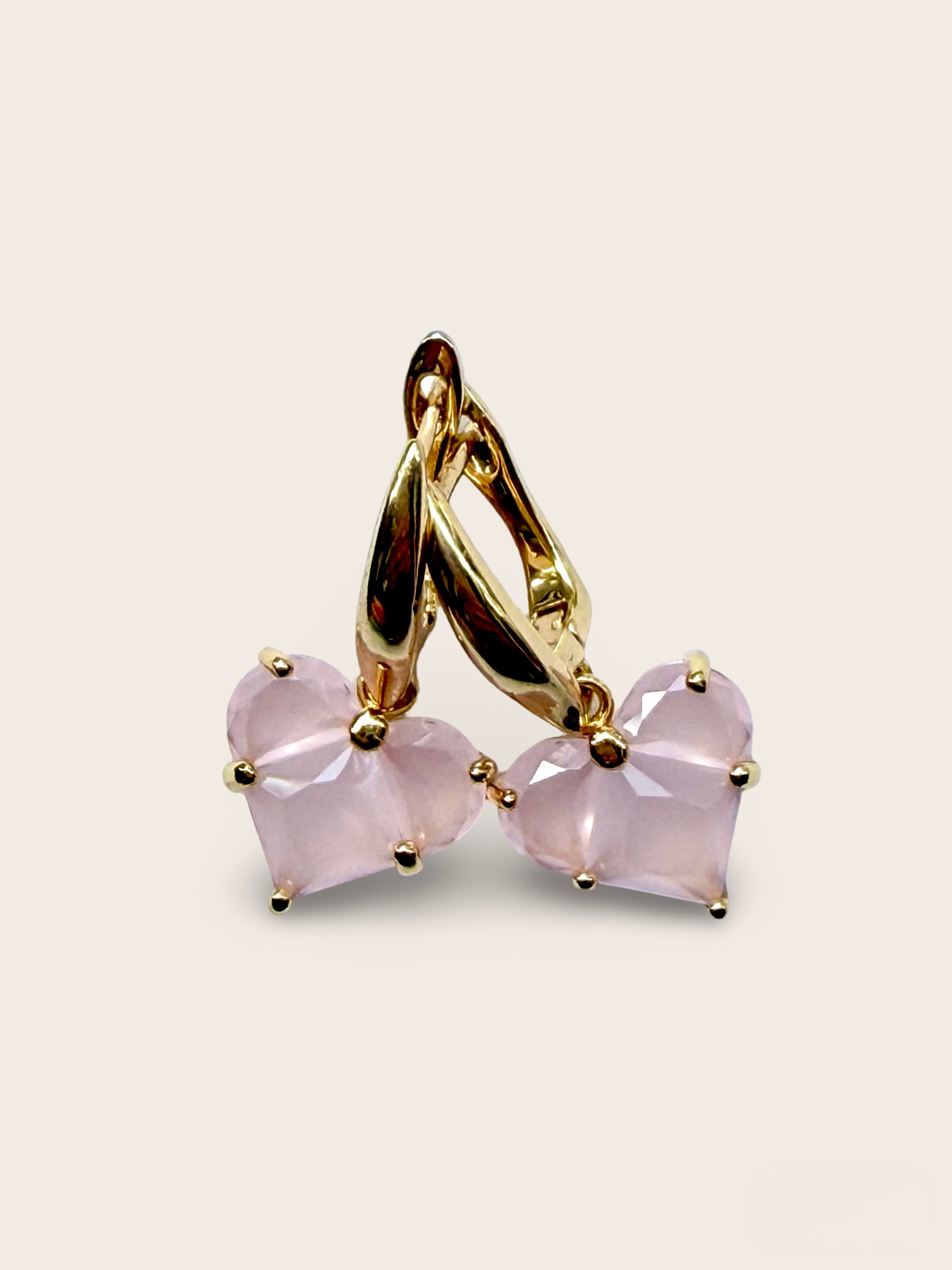 Heart Earrings with Matte Pink Cubic Zirconia