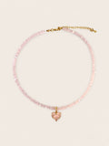 Matte Pink Crystal Heart Pendant Choker