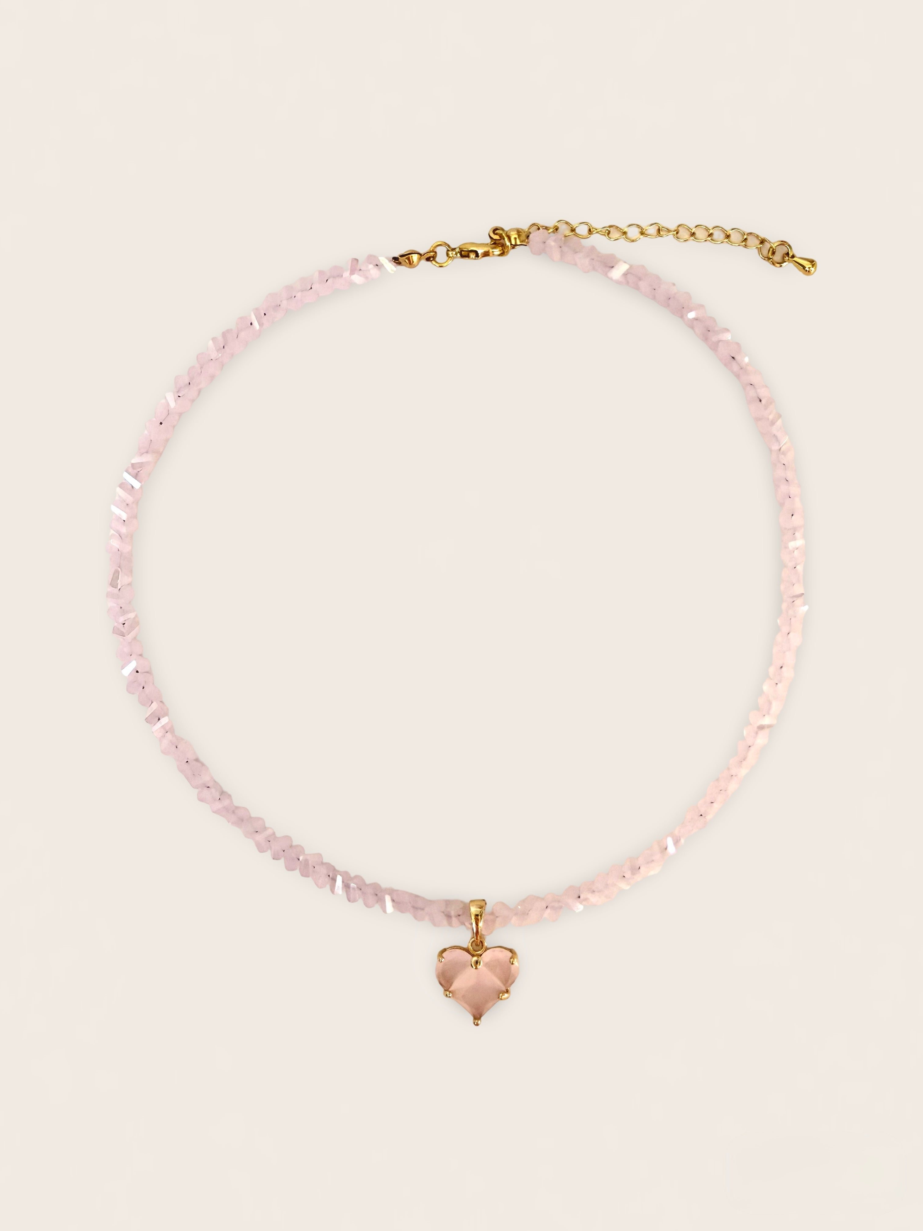 Matte Pink Crystal Heart Pendant Choker