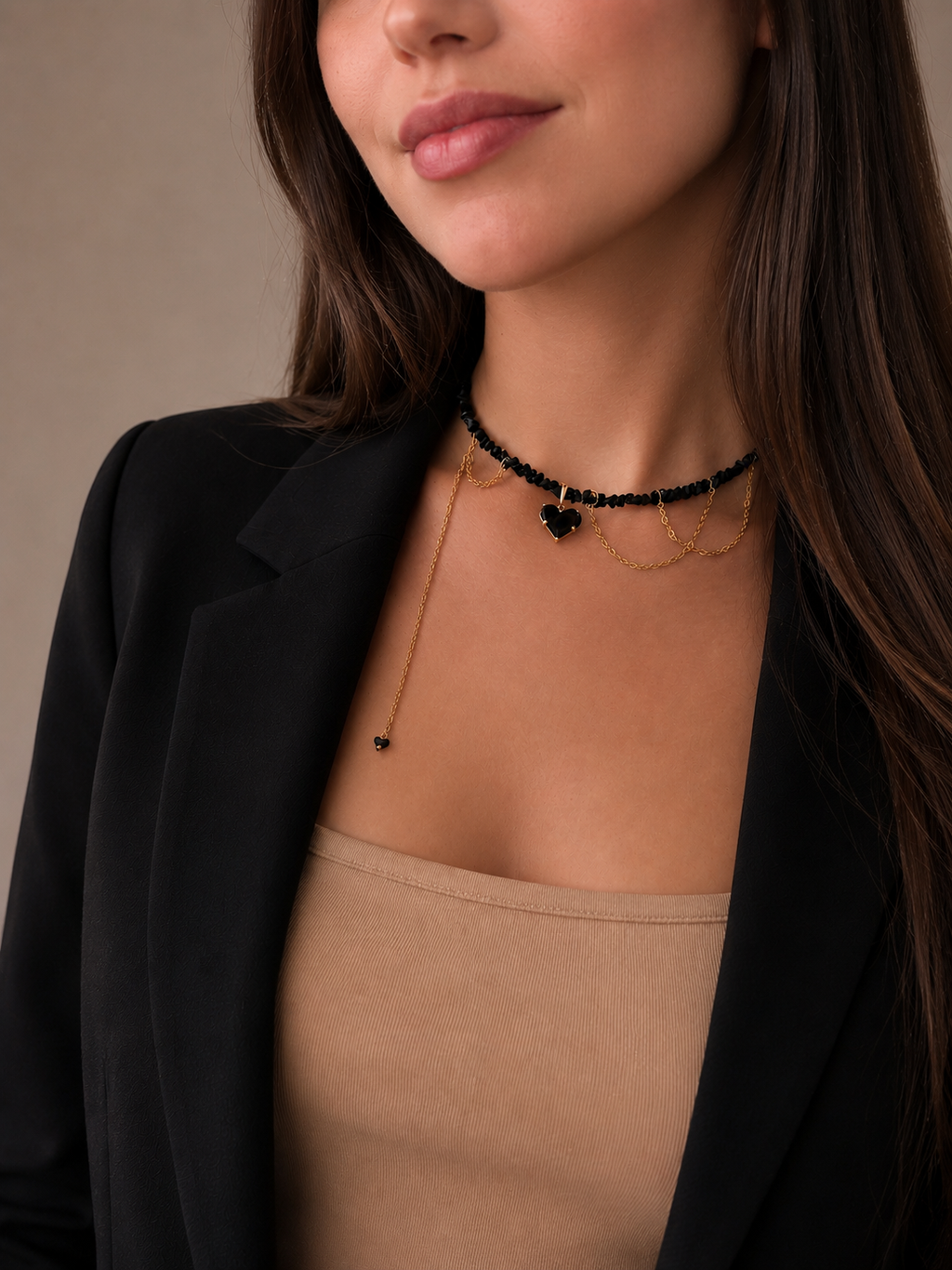 Black Crystal Heart Pendant Choker