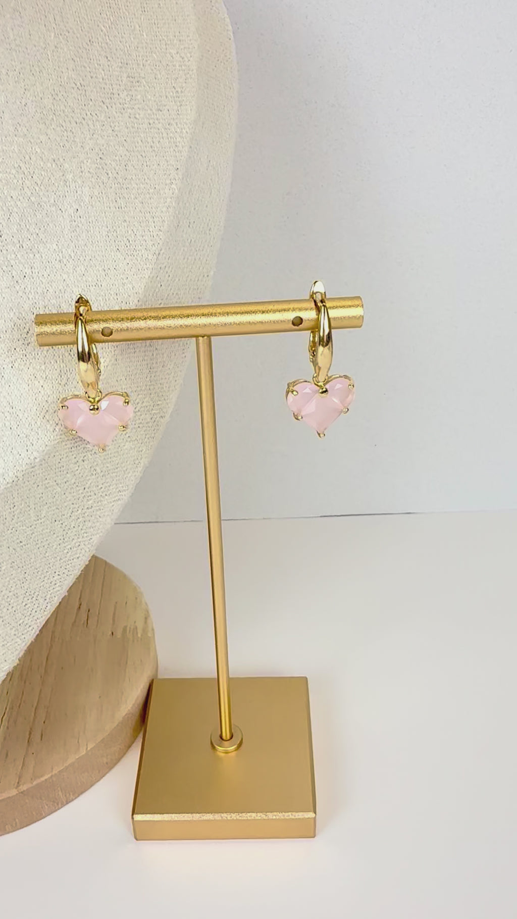 Heart Earrings with Matte Pink Cubic Zirconia