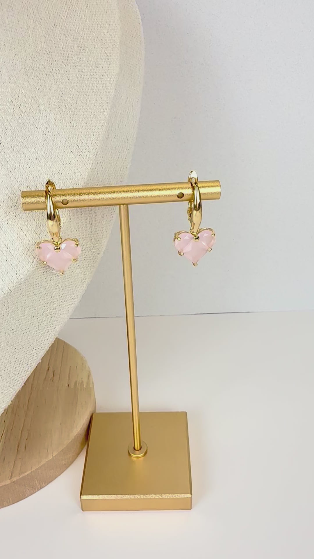 Heart Earrings with Matte Pink Cubic Zirconia