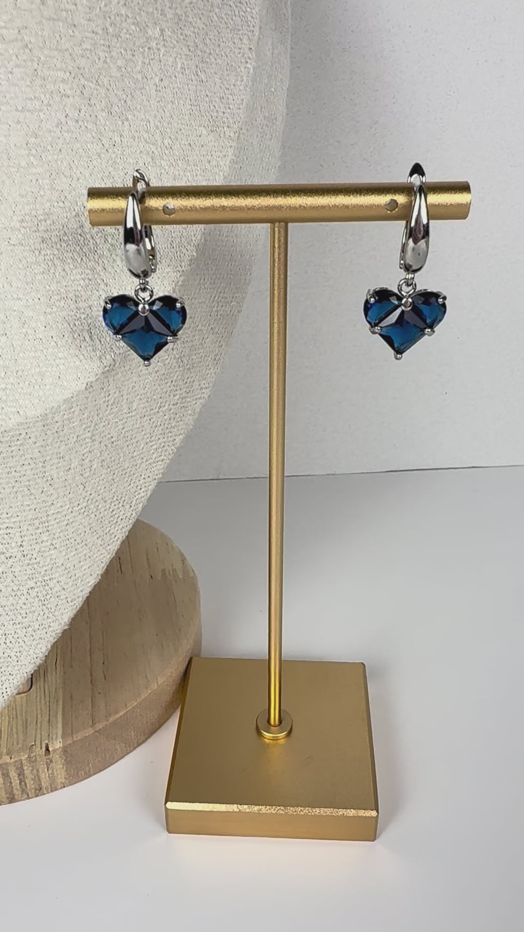 Heart Earrings with Blue Cubic Zirconia