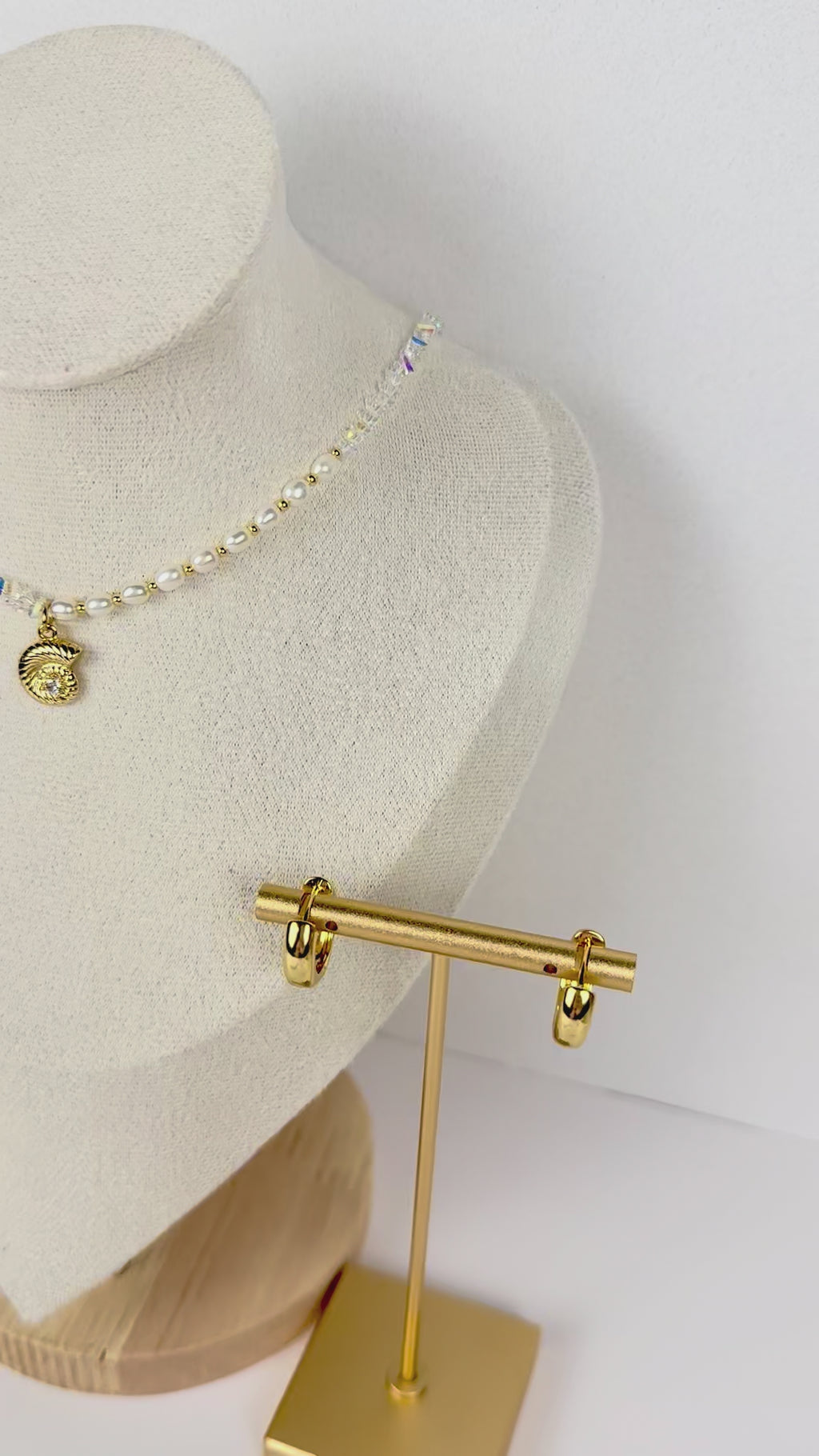 Pearl & Clear Glass Bead Choker with Ocean Shell Charm